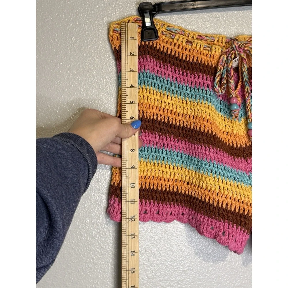 Billabong Siesta Crochet Striped Tie Waist Retro Knit Shorts Women's Large - Picture 4 of 7